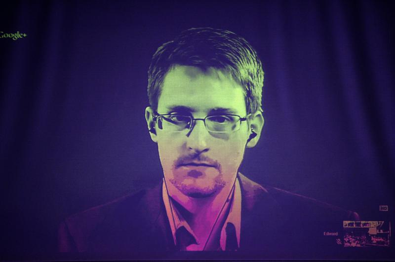 US National Security Agency (NSA) whistleblower Edward Snowden speaks to European officials via videoconference during a parliamentary hearing in Europe. June 24, 2014