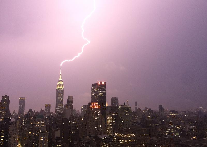 Lightning strikes the Empire State Building July 15, 2014.