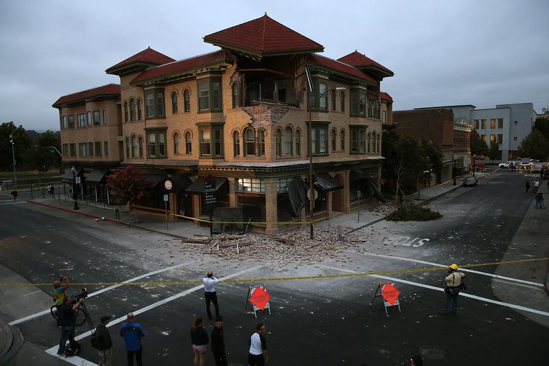 A building is seen destroyed following a reported 6.0 earthquake on August 24, 2014 in Napa, California.