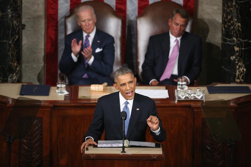 President Barack Obama delivers the State of the Union speech before members of Congress in the House chamber of the U.S. Capitol January 20, 2015 in Washington, DC.