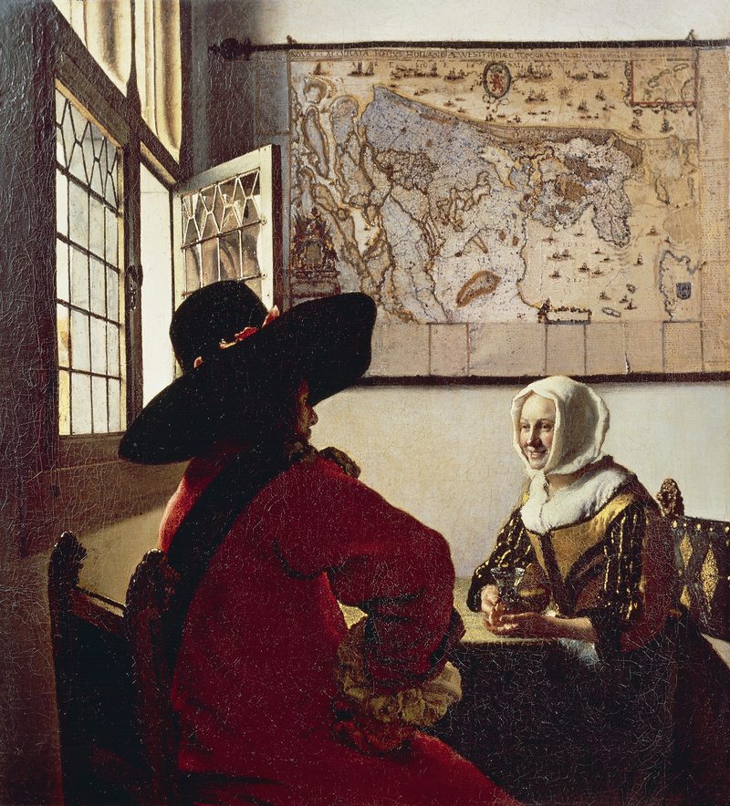 The soldier and the laughing girl, 1658, by Jan Vermeer (1632-1675), oil on canvas