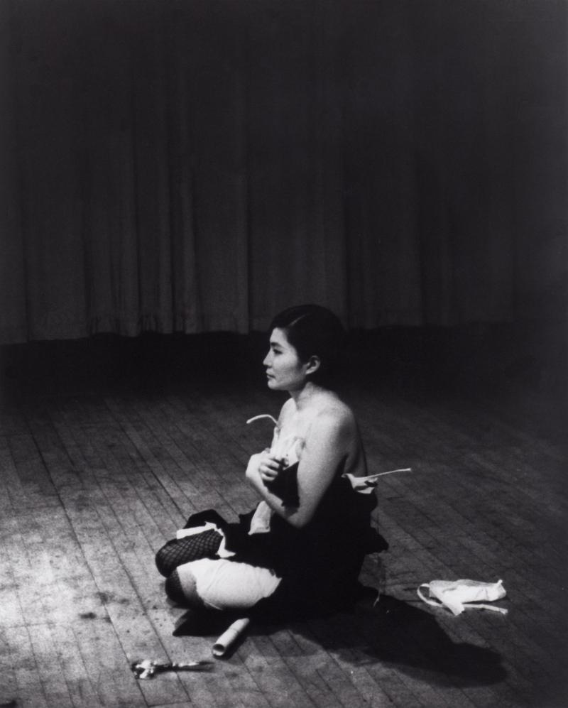 Cut Piece (1964) performed by Yoko Ono in New Works of Yoko Ono, Carnegie Recital Hall, New York, March 21, 1965.