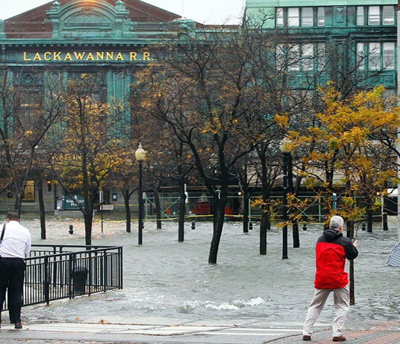 The Hudson River breaching the Hoboken waterfront