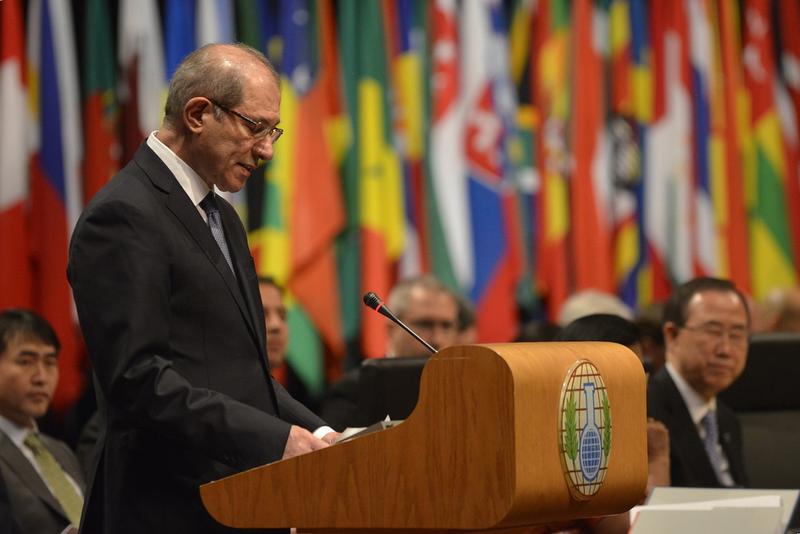 OPCW Director-General Ahmet Üzümcü makes his opening statement at the Third Review Conference of the States Parties of the Chemical Weapons Convention. April 2013