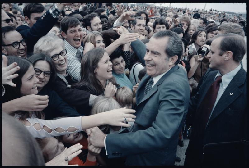 Richard Nixon won a 49-state victory in the 1972 election. Inquiries into Watergate began in 1973, and in August 1974 he resigned from the presidency.