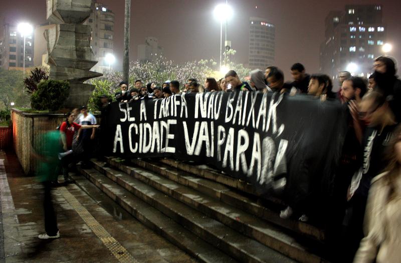 Protesting a bus fare hike in Brazil