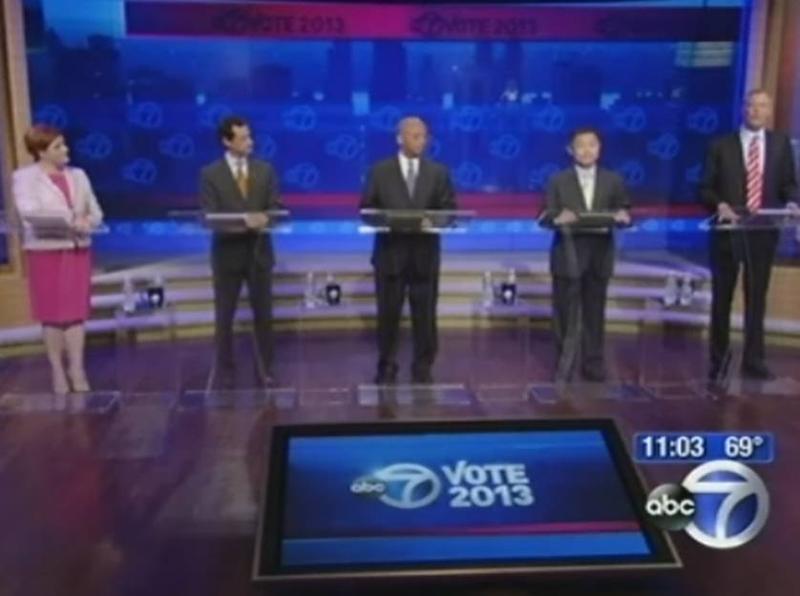 Democratic candidates on stage at the ABC7 debate held Wednesday night in New York City.