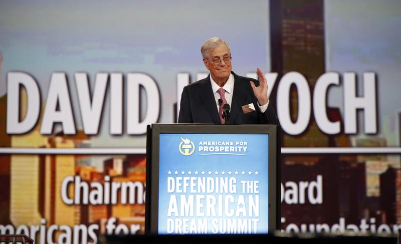 Chairman of the board of Americans for Prosperity David Koch speaks at the Defending the American Dream summit hosted by Americans for Prosperity at the Greater Columbus Convention Center in Columbus,