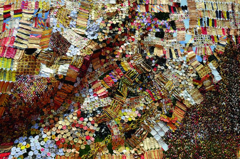 El Anatsui. Detail of a sheet made for possible inclusion in Gli (Wall), 2010. Photo by El Anatsui.