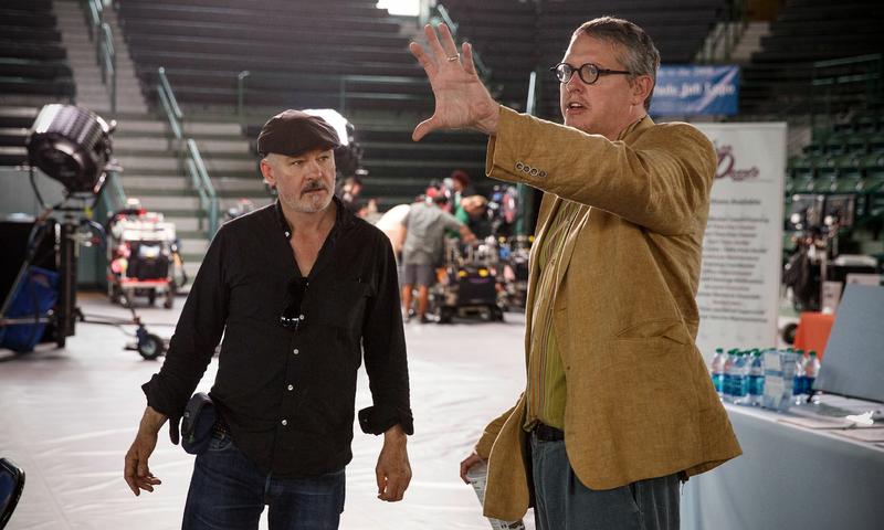 Cinematographer Barry Ackroyd and Director Adam McKay on the set of “The Big Short”