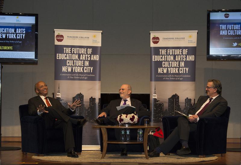 Bill Thompson, Leonard Lopate, Kurt Andersen at the One Percent for Culture Mayoral Forum, July 30, 2013