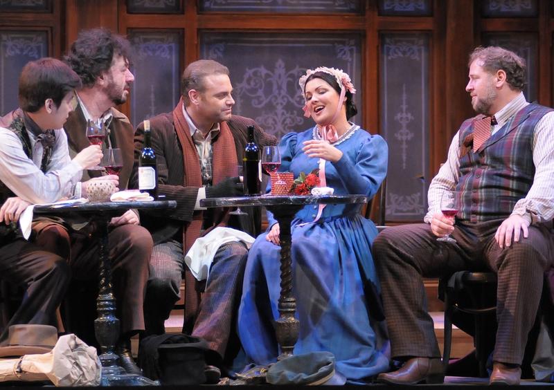 Joseph Lim, Andrea Silvestrelli, Joseph Calleja, Anna Netrebko, and Lucas Meachem in 'La Boheme.'