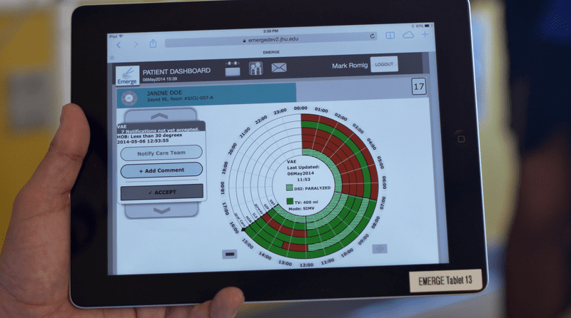 With the "Emerge" tablet app, the doctors and nurses at Johns Hopkins don't need to walk through separate checklists to prevent harms such as blood clots and infections.
