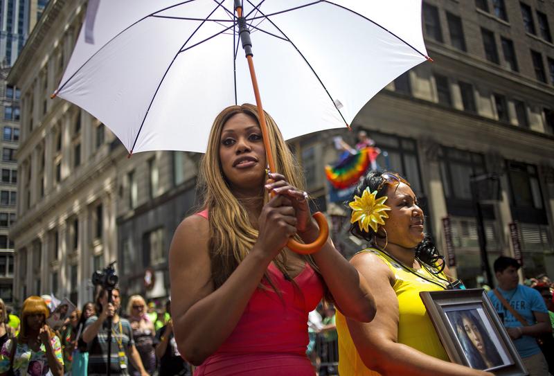 Grand Marshal Laverne Cox (L) and Delores Nettles, mother of slain transgender woman Islan Nettles, attend the 2014 Gay Pride March on June 29, 2014 in New York City.