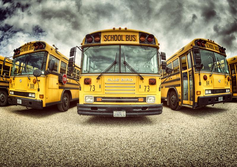 Schoolbus yard in St. George, Utah, USA.