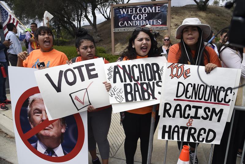 Latinos, immigration and workers' rights advocates and their supporters protest against Donald Trump and other Republican candidates. September 16, 2015
