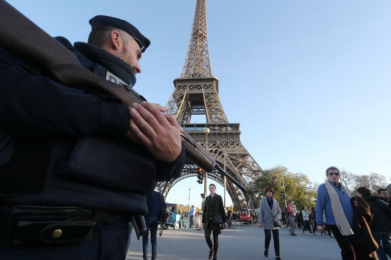 The Eiffel tower is closed for security reasons and guarded by police following Fridays terrorist attack on November 15, 2015 in Paris, France.