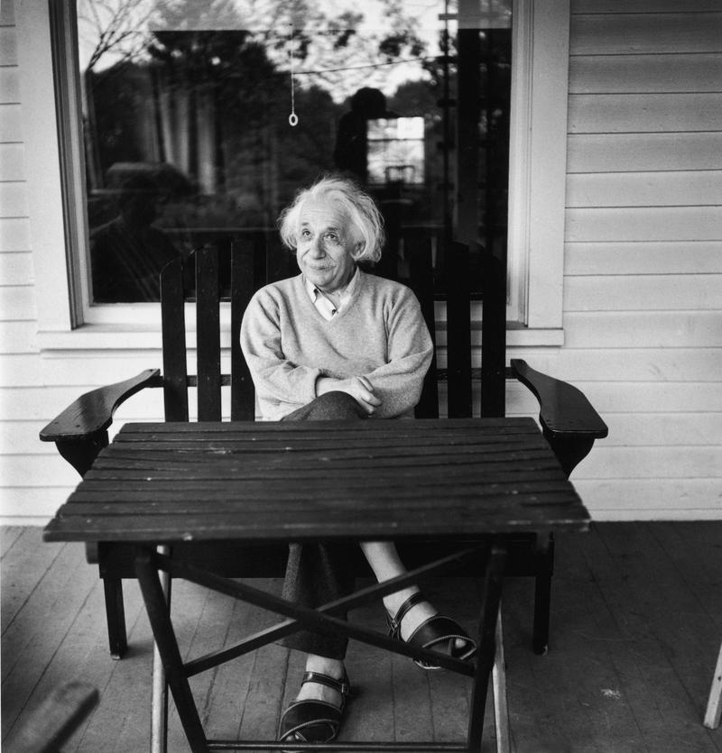 German-born mathematician and physicist Albert Einstein (1879 - 1955) outside his home at Princeton, New Jersey, where he he is professor at the Institute for Advanced Studies, 1951