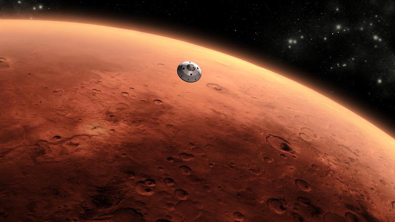 An artist's concept of NASA's Mars Science Laboratory spacecraft approaching Mars.
