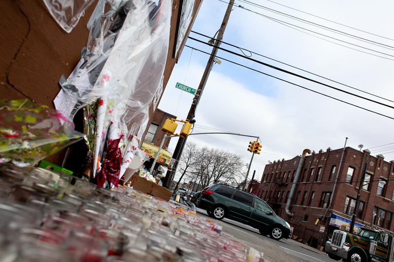 Corner of Church Ave and 55th St. where a vigil for 16-year old Kimani Gray is being held in East Flatbush, Brooklyn.