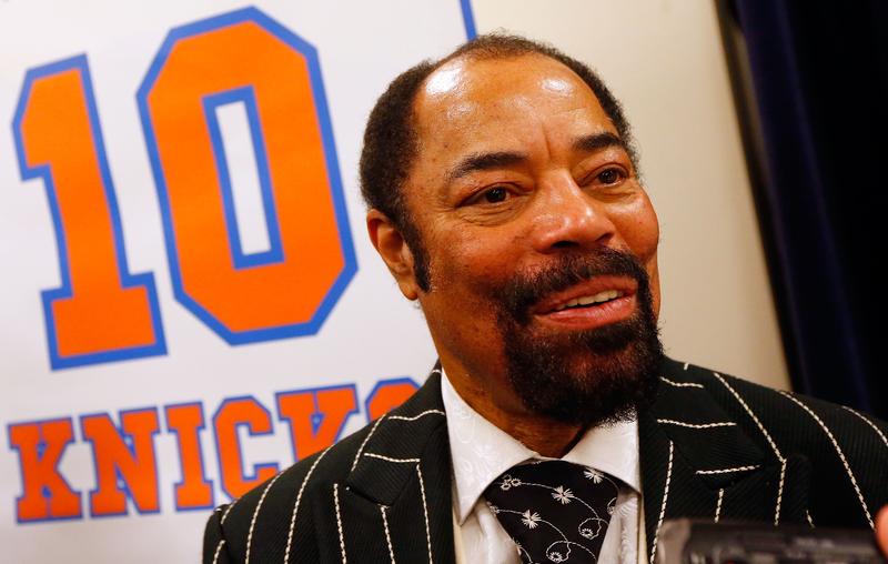 Former New York Knick Walt Frazier speaks to the media during a press conference prior to the Knicks game against the Milwaukee Bucks at Madison Square Garden on Friday, April 5 2013 in New York City.