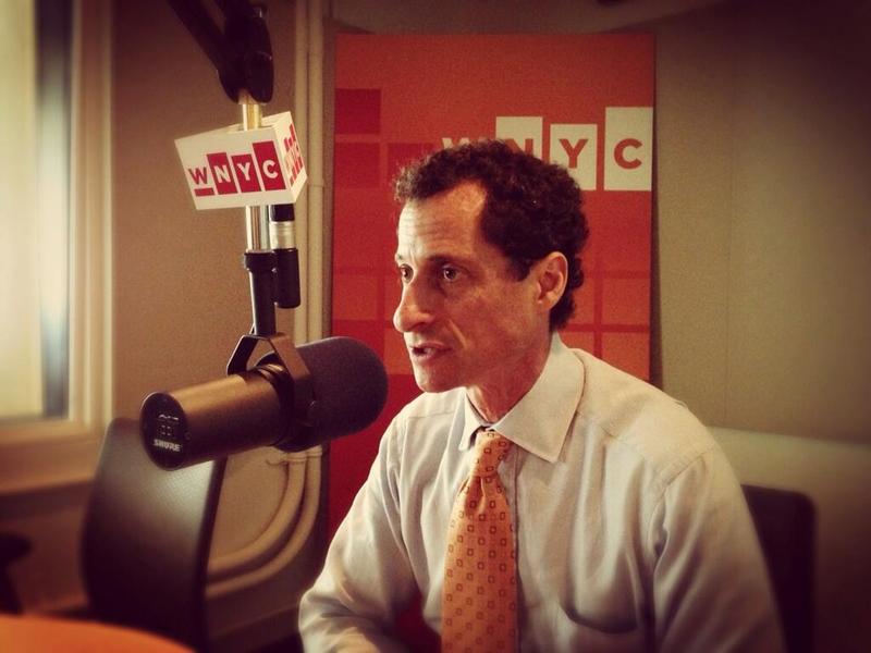 Mayoral candidate Anthony Weiner in the WNYC Studios talking to Brian Lehrer