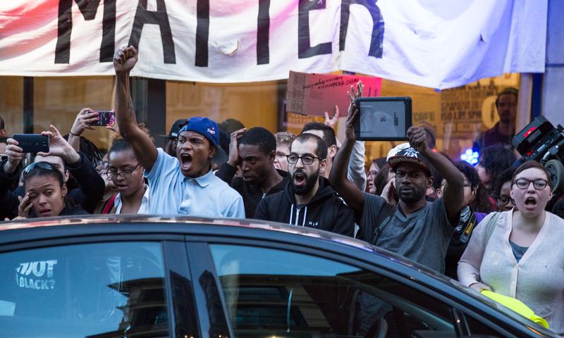 An April 29th protest at Union Square following the death of Freddie Gray in Baltimore. Activists hope the Pope's message will inspire others to join in their cause.