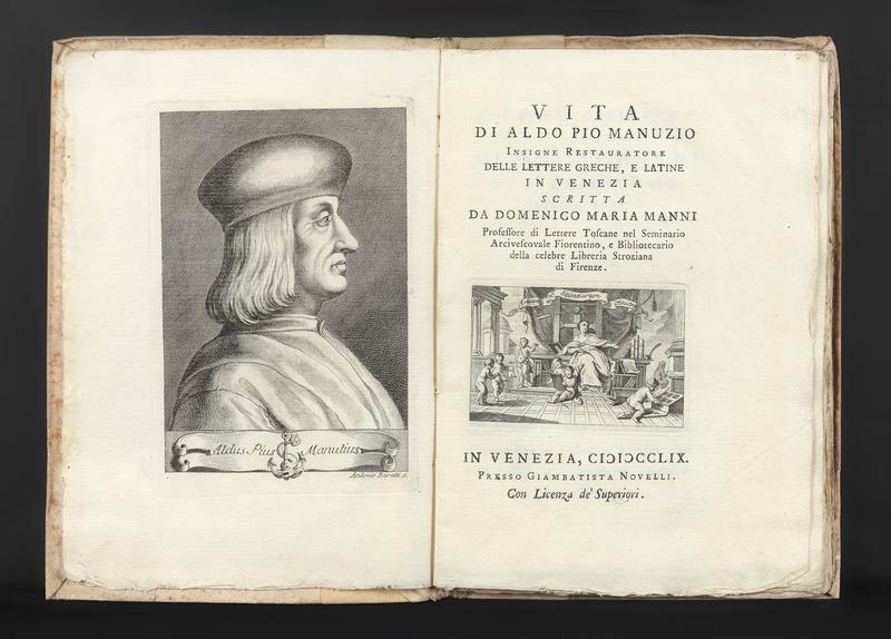 This biography of the printer Aldus Manutius was written by Domenico Maria Manni.