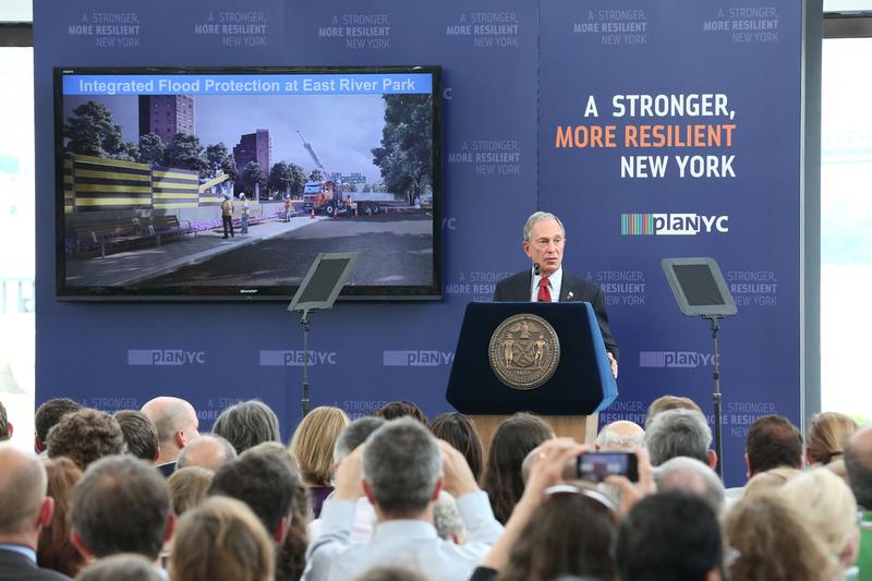 Mayor Bloomberg speaking at the Brooklyn Navy Yard about preparing the city for climate change.