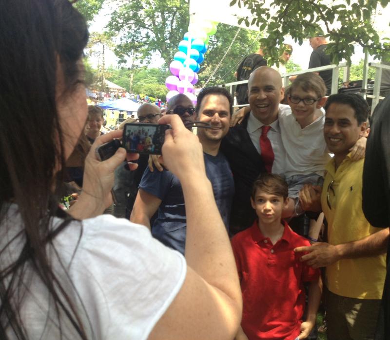 The day after announcing his U.S. Senate run, Newark Mayor Cory Booker was swarmed by supporters at North Jersey Pride in Maplewood.