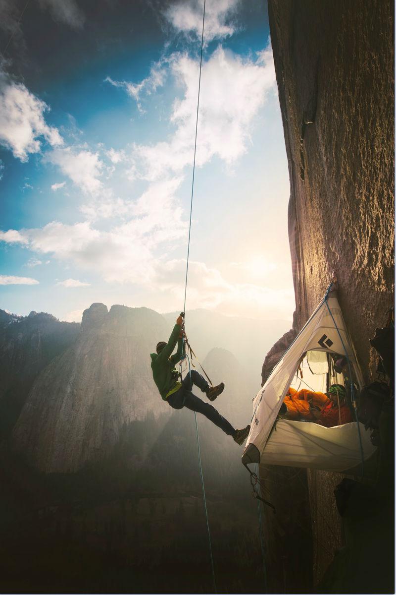 Climbers Tommy Caldwell and Kevin Jorgeson in the middle of the Dawn Wall.