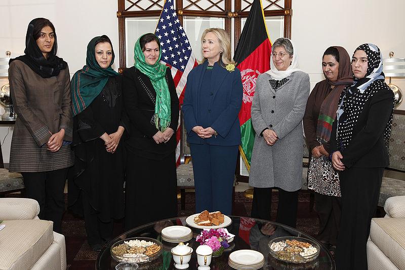 U.S. Secretary of State Hillary Rodham Clinton with female Afghan politicians in Kabul, Afghanistan