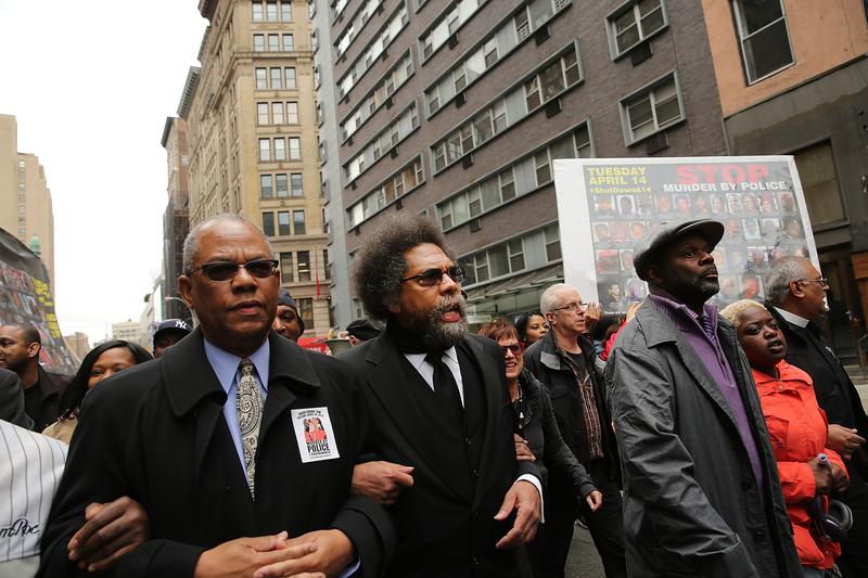Activist and scholar Cornel West joined hundreds more in Union Square to protest recent police brutality.