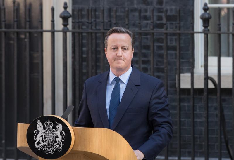 British Prime Minister David Cameron resigns on the steps of 10 Downing Street on June 24, 2016 in London, England.