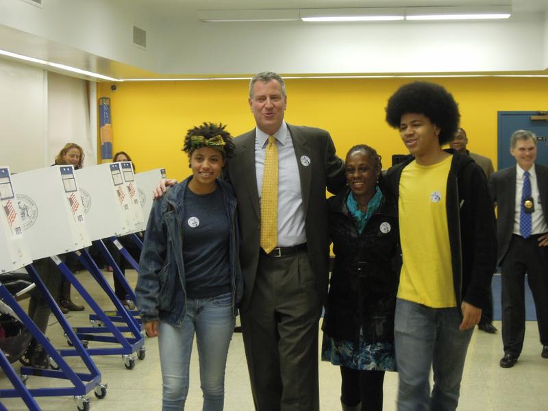 The de Blasio family after Bill, Chirlane and Chiara cast ballots at the Park Slope Library.
