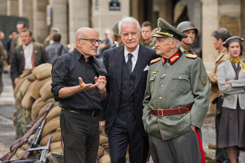 Director Volker Schlöndorff on the set of "Diplomacy" with André Dussollier and Niels Arestrup. A Zeitgeist Films release.