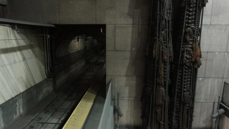 "Legs" sculpture in San Francisco's Embarcadero station.