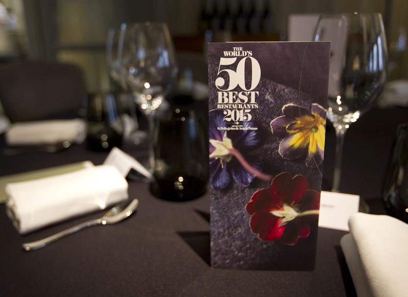 Table placard at World's 50 Best Restaurants reception.