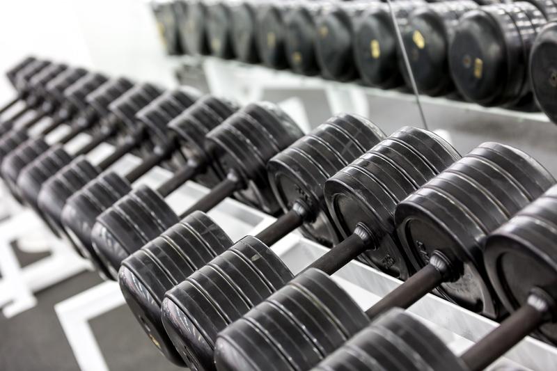 Dumbells in a fitness club.
