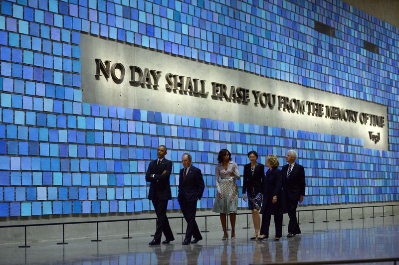 President Barack Obama, Michael Bloomberg, Michelle Obama, Hillary Clinton, and Bill Clinton tour the National September 11 Memorial & Museum