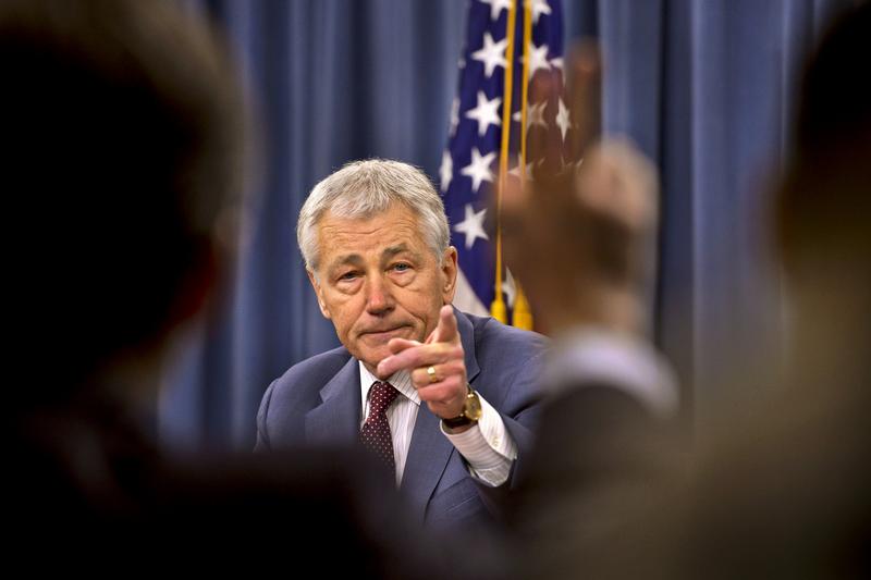Defense Secretary Hagel answers questions at a Pentagon briefing in March.