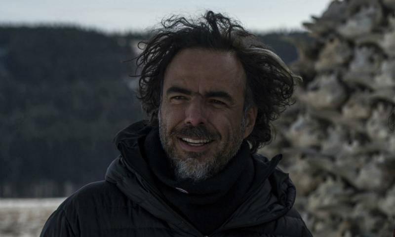 Director Alejandro González Iñárritu on the set of his film "The Revenant"