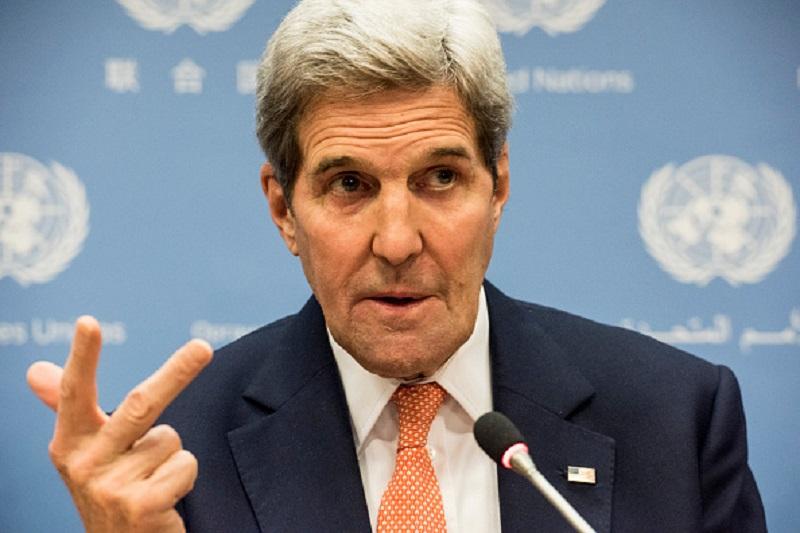 US Secretary of State John Kerry speaks at a news conference after a United Nations Security Council meeting on Syria at the United Nations in New York on December 18, 2015.