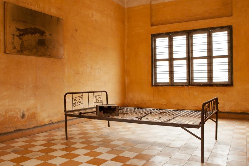 Torture bed in Khmer Rouge prison cell