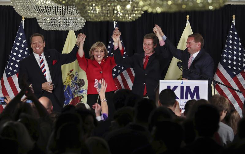 Republican Lt. Gov. Kim Guadagno celebrates at her primary election night event, Tuesday, June 6, 2017, in Long Branch, N.J.