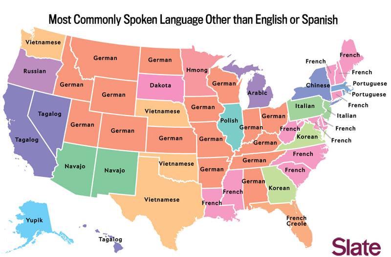 The most commonly spoken language other than English or Spanish for every state, as calculated by Slate's Ben Blatt.