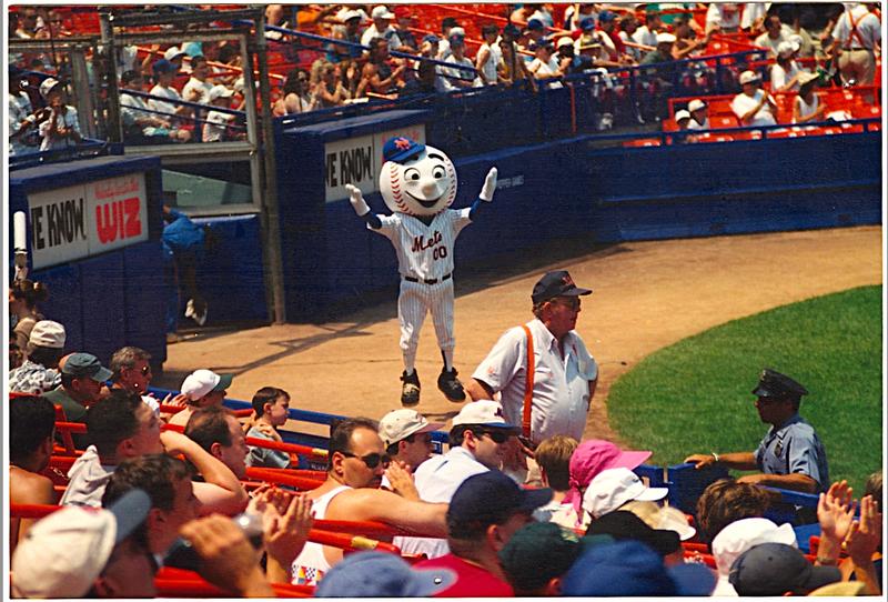 During a routine, AJ Mass as Mr. Met.