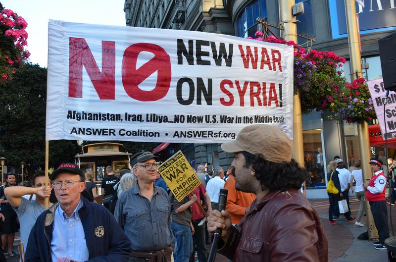 A protest against U.S. military action in Syria. San Francisco, August 29, 2013.
