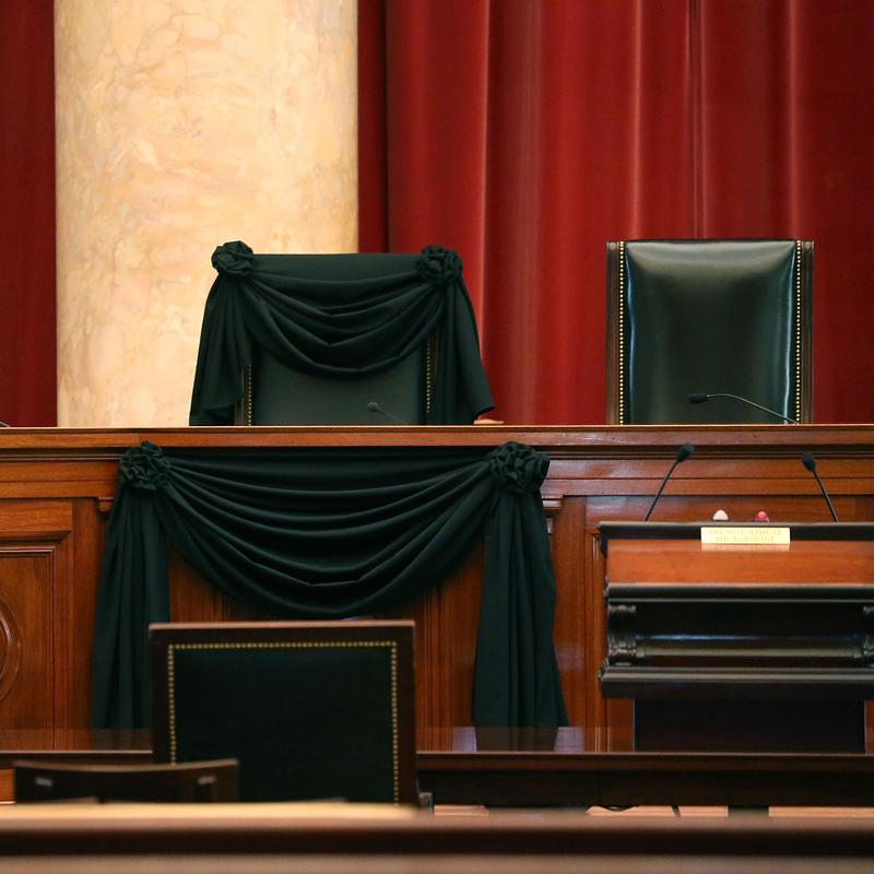 Justice Scalia's seat, draped in black.