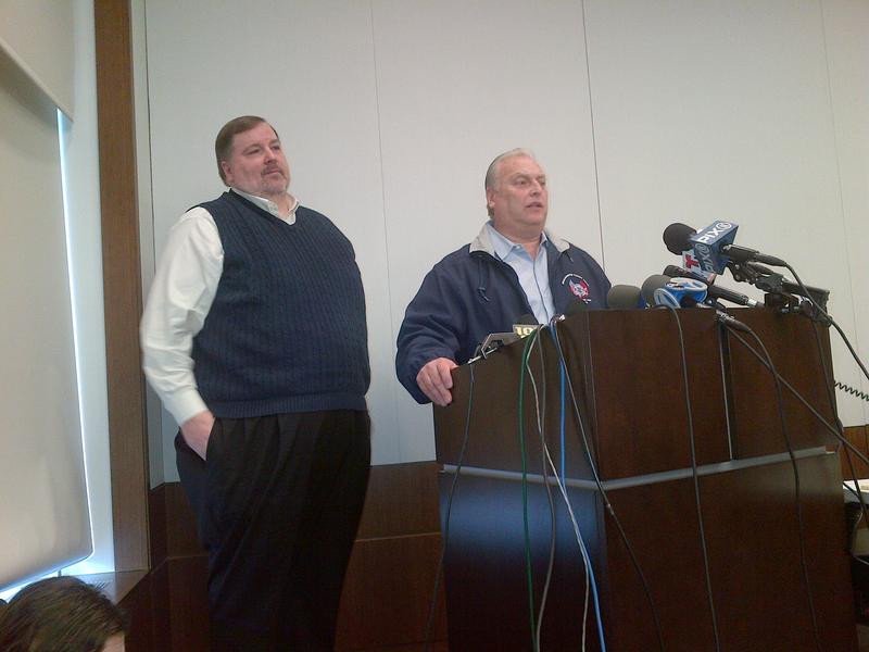 Larry Hanley (left), president of the Amalgamated Transit Union with Local 1181 president Michael Cordiello